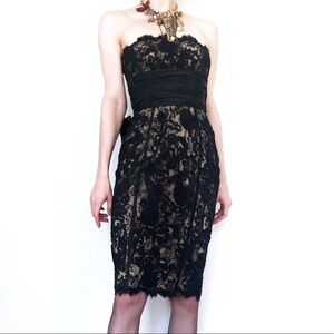 BETSEY JOHNSON Vintage Lace Bodycon Dress w/ Bow Tie Belt